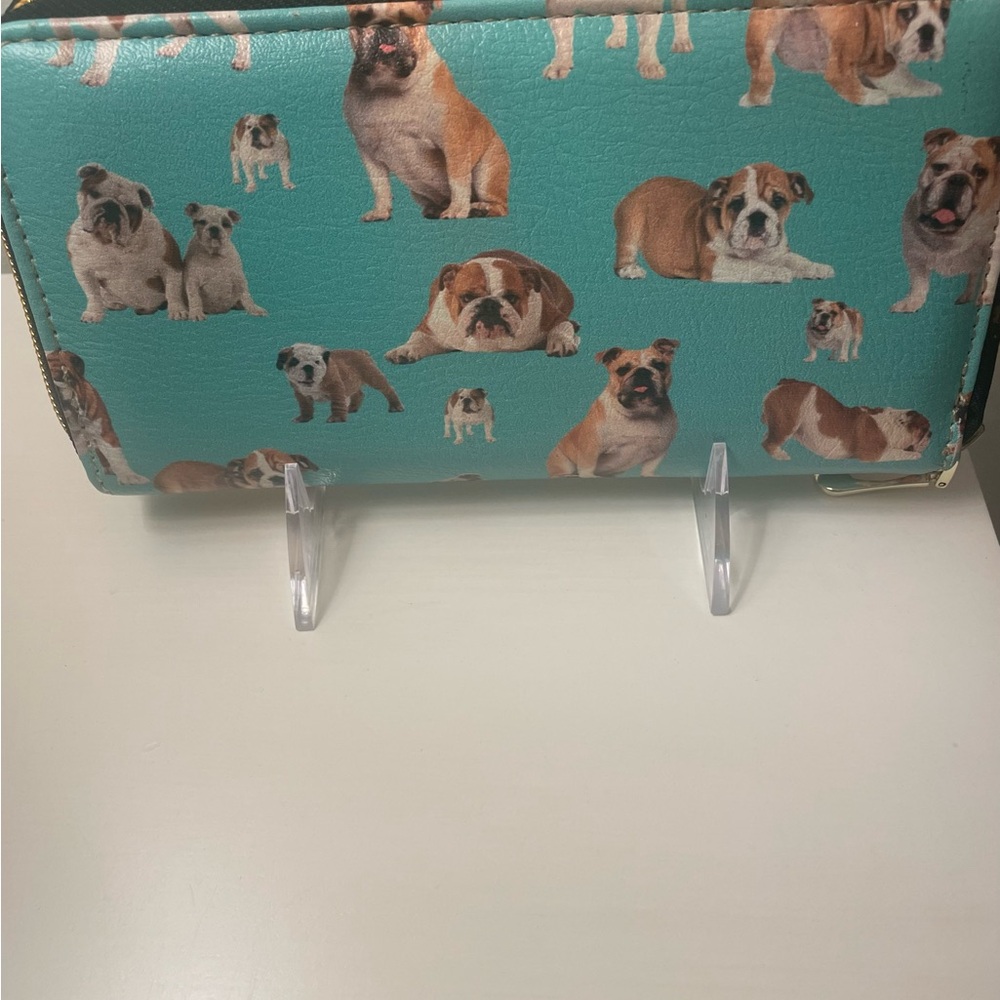 Bulldog Zippered Wallet Aqua with Bulldogs  NEW NO TAGS - Picture 2 of 7